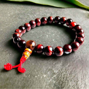 Boutique TIBET | Petit Nalanda BRACELET Œil de Tigre Rouge | Elastique Rouge Femme 15-17cm Bracelet Œil de Tigre +🎁