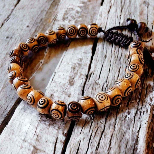 Boutique TIBET | Petit Nalanda BRACELET Naturel Fonçé 10mm | Ajustable Bracelets Œil de Bouddha +🎁